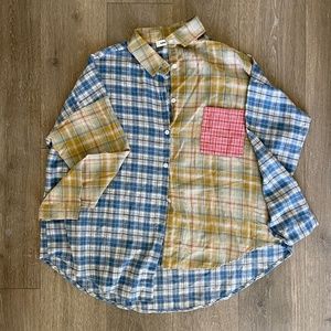 Colorblock Plaid Button Down
